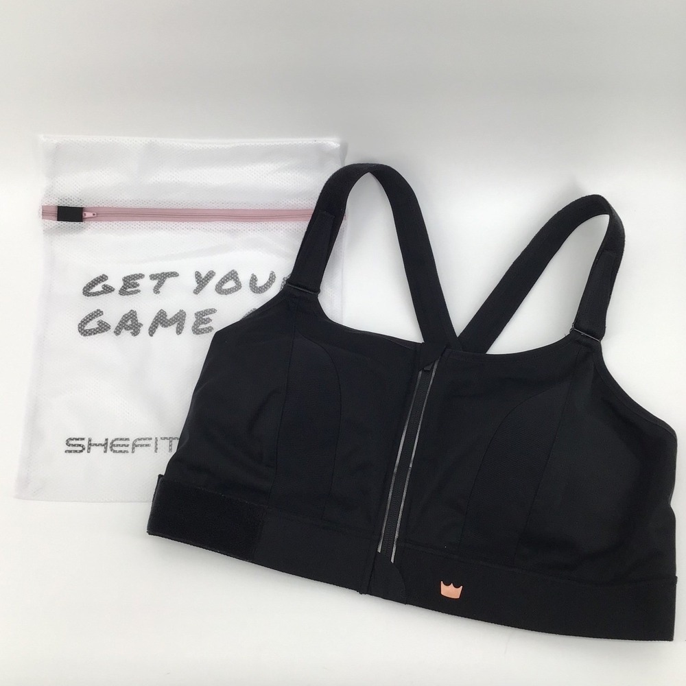 NWOT SHEFIT Ultimate Sports Bra High Impact Black Zip Front 5Luxe Laundry Bag